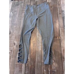 SO Gray Athleisure Leggings Criss Cross Detail Activewear Womens Size‎ L